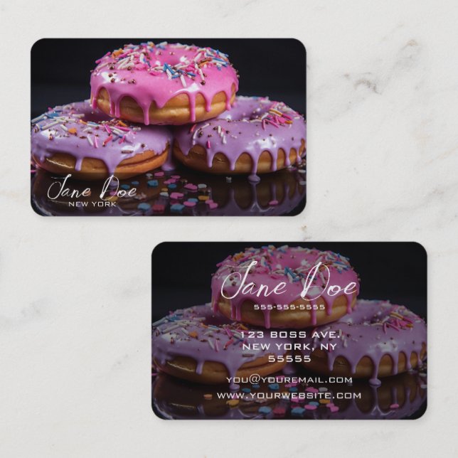Create Your Own Pink & Purple Sprinkle Doughnuts Business Card (Front/Back)