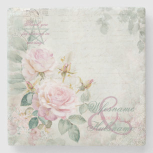 Create Your Own Pink Roses Handfasting Favours Stone Coaster