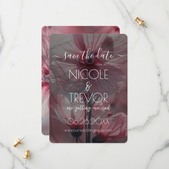 Create Your Own - Pink Translucent Flowers Save The Date (Front/Back In Situ)