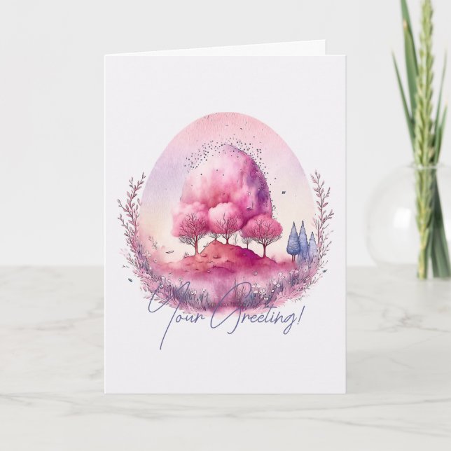 Create Your Own Pink Tree Landscape Holiday Card (Front)