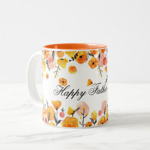 Create Your Own Pink & Yellow Floral Father's Day Two-Tone Coffee Mug
