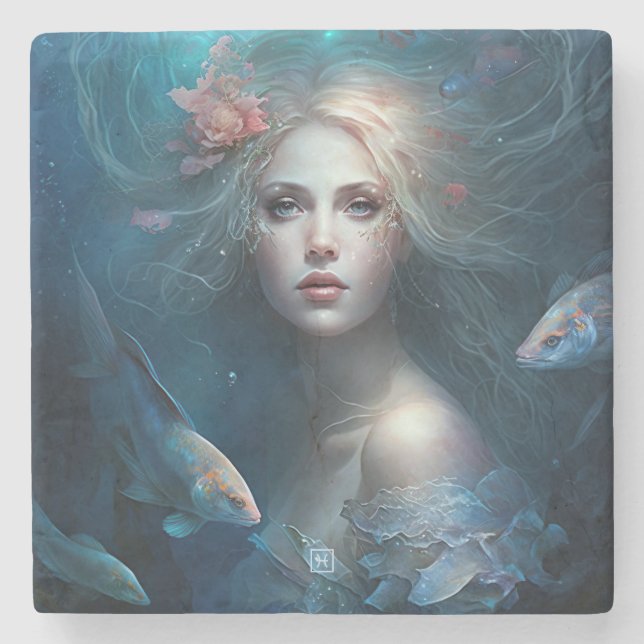 Create Your Own Pisces Sun Sign Zodiac Goddess Stone Coaster (Front)
