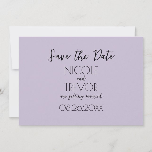 Create Your Own - Plain Light Purple Minimalist Save The Date (Front)
