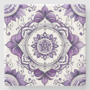 Create Your Own Plum Purple Talavera Floral Stone Coaster