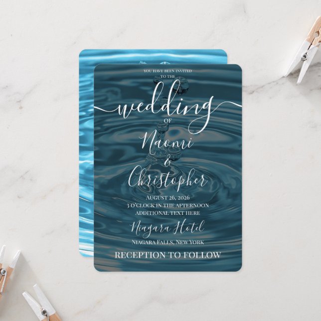 Create Your Own Pool Water Drops Wedding Invitation (Front/Back In Situ)
