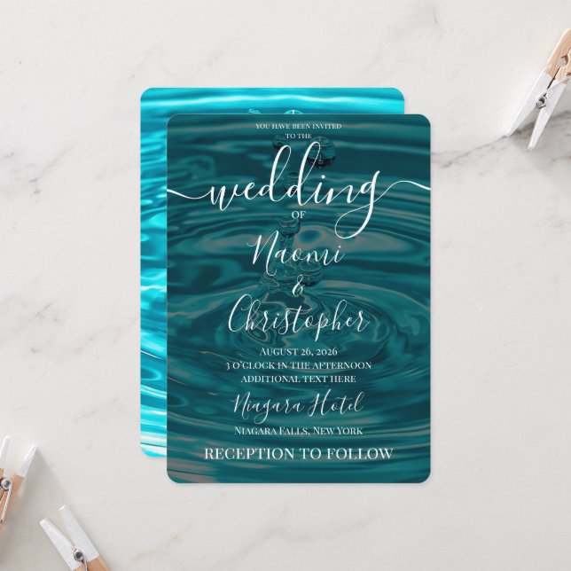 Create Your Own Pool Water Drops Wedding Invitation (Front/Back In Situ)