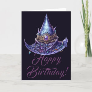 Create Your Own Purple Bejeweled Dragon Witch Hat Holiday Card