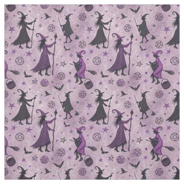 Create Your Own Purple Black Witches Pentacles Fabric (Swatch)