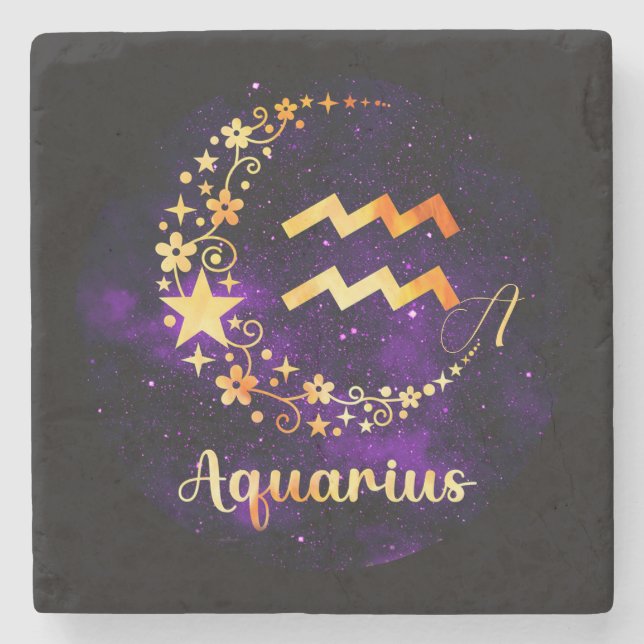 Create Your Own Purple Celestial Aquarius Stone Coaster (Front)