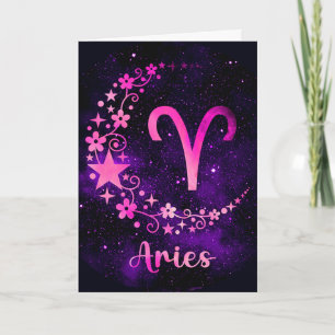 Create Your Own Purple Celestial Aries Zodiac Holiday Card