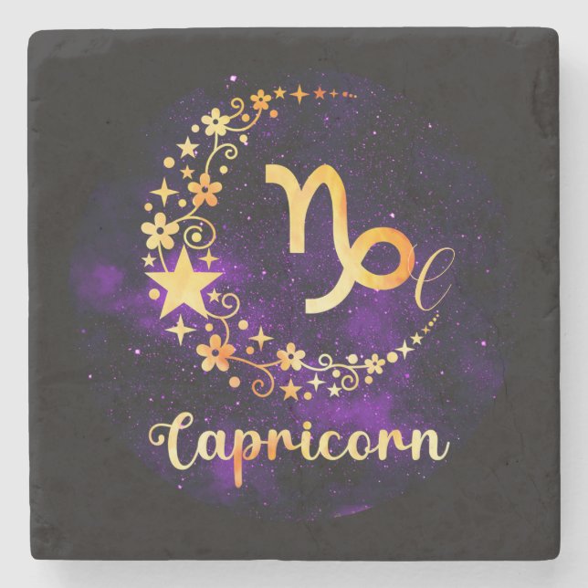 Create Your Own Purple Celestial Capricorn Stone Coaster (Front)