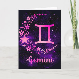 Create Your Own Purple Celestial Gemini Zodiac Holiday Card