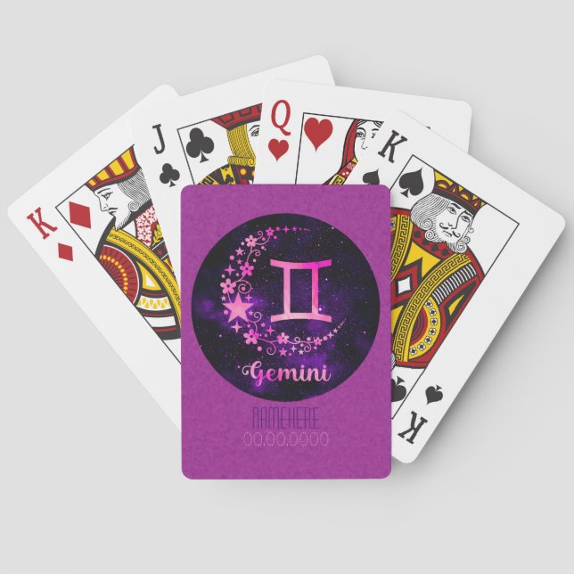 Create Your Own Purple Celestial Gemini Zodiac Playing Cards (Back)