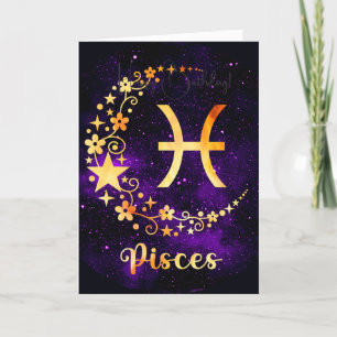 Create Your Own Purple Celestial Pisces Zodiac Holiday Card