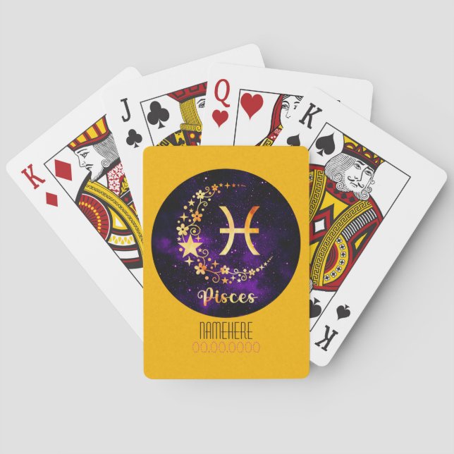Create Your Own Purple Celestial Pisces Zodiac Playing Cards (Back)
