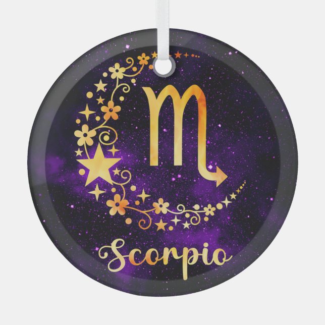 Create Your Own Purple Celestial Scorpio Zodiac Glass Tree Decoration (Front)
