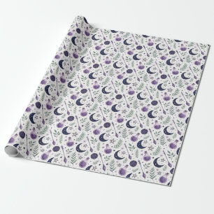 Create Your Own Purple Crescent Moon Magic Floral Wrapping Paper