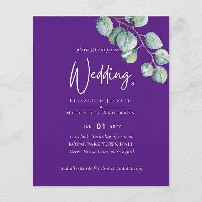 Create Your Own PURPLE Eucalyptus Wedding Flyer (Front)