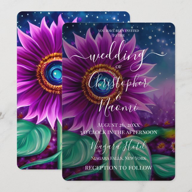 Create Your Own Purple Fantasy Flower Wedding Invitation (Front/Back)