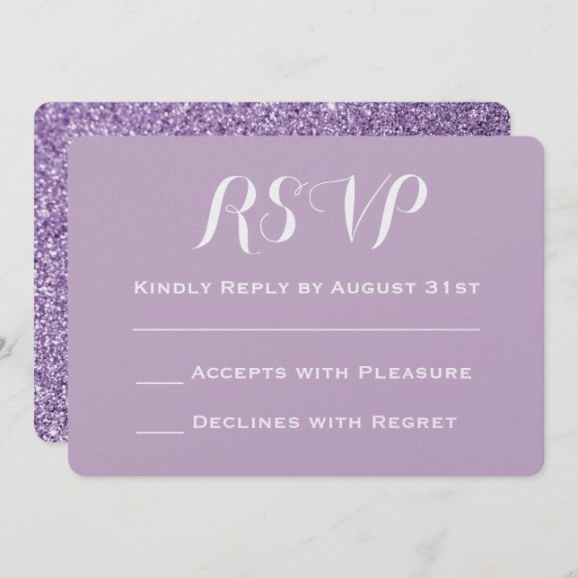 Create Your Own Purple Glitter Wedding RSVP Invitation (Front/Back)