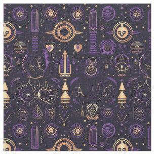 Create Your Own Purple & Gold Sacred Symbols Black Fabric