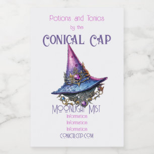 Create Your Own Purple Pink Bejeweled Witch Hat Wine Label