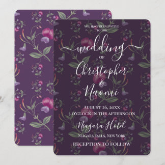 Create Your Own Purple Vintage Flowers Wedding Invitation