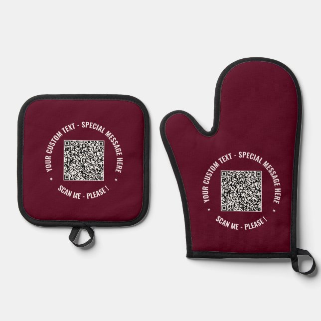 Create Your Own QR Code Custom Text Personalised Oven Mitt & Pot Holder Set (Front)