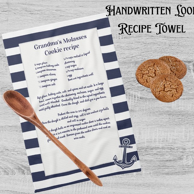 Create Your Own Recipe Keepsake Navy Blue Anchor K Tea Towel (Creator Uploaded)
