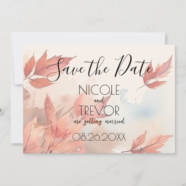 Create Your Own - Red Autumn Leaves Save The Date (Front)