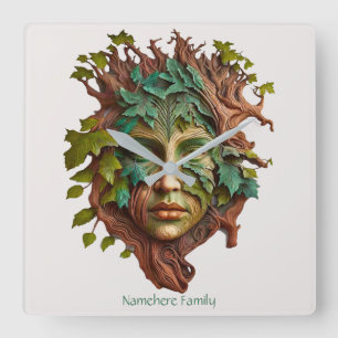 Create Your Own Red Bark Dryad Square Wall Clock