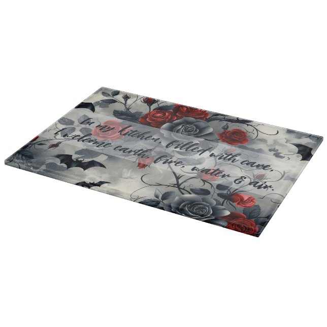 Create Your Own Red Black Roses Bats Gothic Grey Cutting Board (Corner)