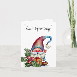 Create Your Own Red & Blue Gnome Present Holiday Card