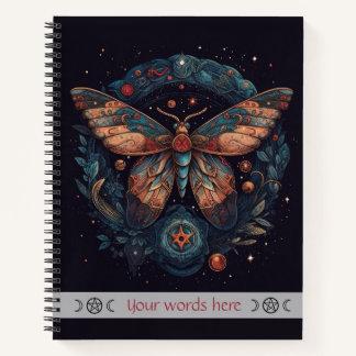 Create Your Own Red Blue Orange Fantasy Moth Notebook