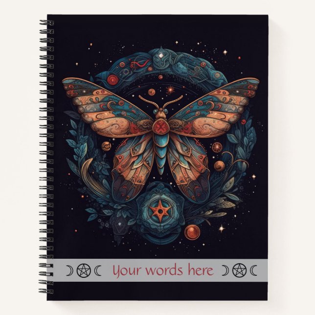 Create Your Own Red Blue Orange Fantasy Moth Notebook (Front)