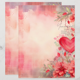 Create Your Own Red Carnations Love Letter Paper Custom Letterhead