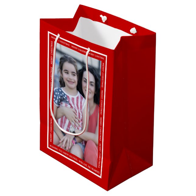 Create your own red Christmas holiday photo Medium Gift Bag (Front Angled)