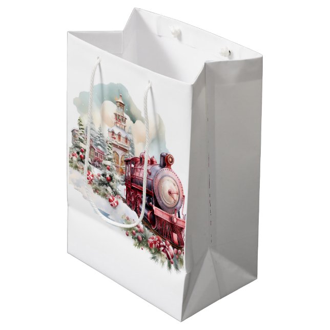 Create Your Own Red Christmas Train Medium Gift Bag (Front Angled)