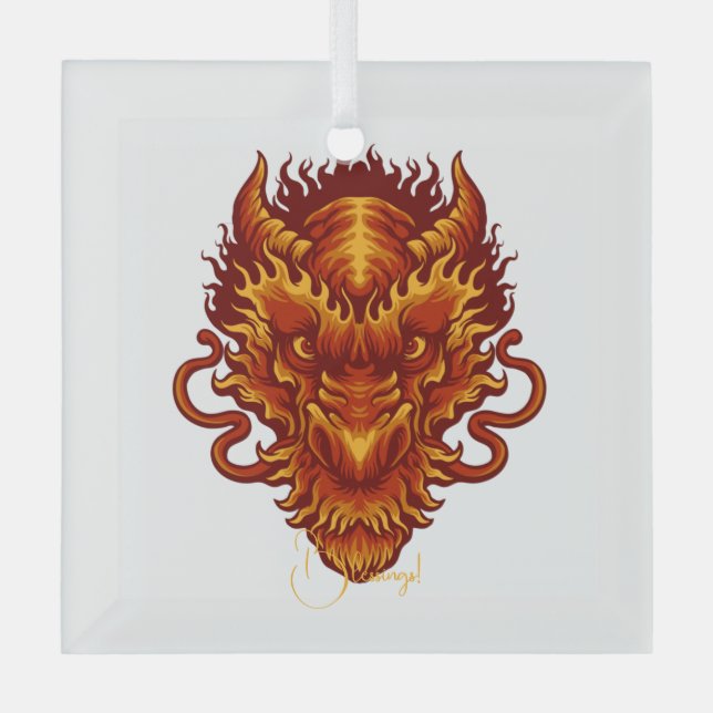 Create Your Own Red Dragon Head Glass Tree Decoration (Front)