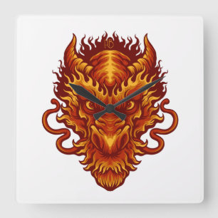 Create Your Own Red Dragon Head Square Wall Clock