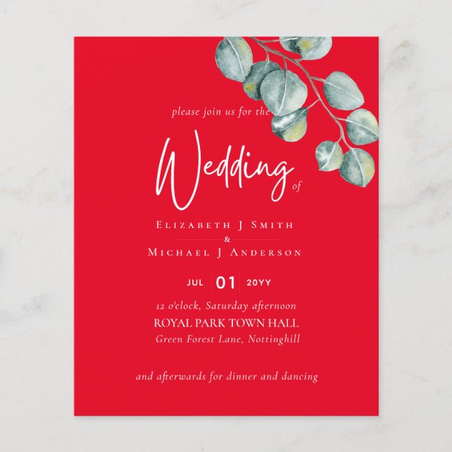 Create Your Own RED Eucalyptus Wedding Flyer (Front)