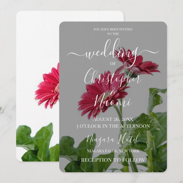 Create Your Own Red Flowers on White Wedding Invitation (Front/Back)