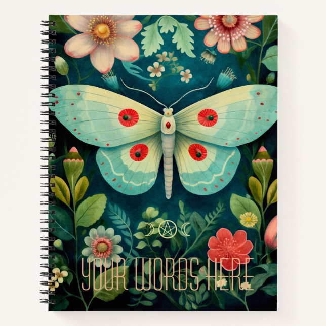 Create Your Own Red Green Floral Garden Moth Notebook (Front)