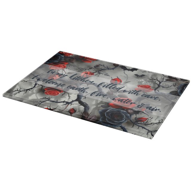 Create Your Own Red Roses Bats Gothic Grey Cutting Board (Corner)