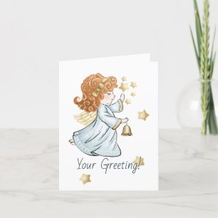 Create Your Own Red Starry Bell Christmas Angel Holiday Card