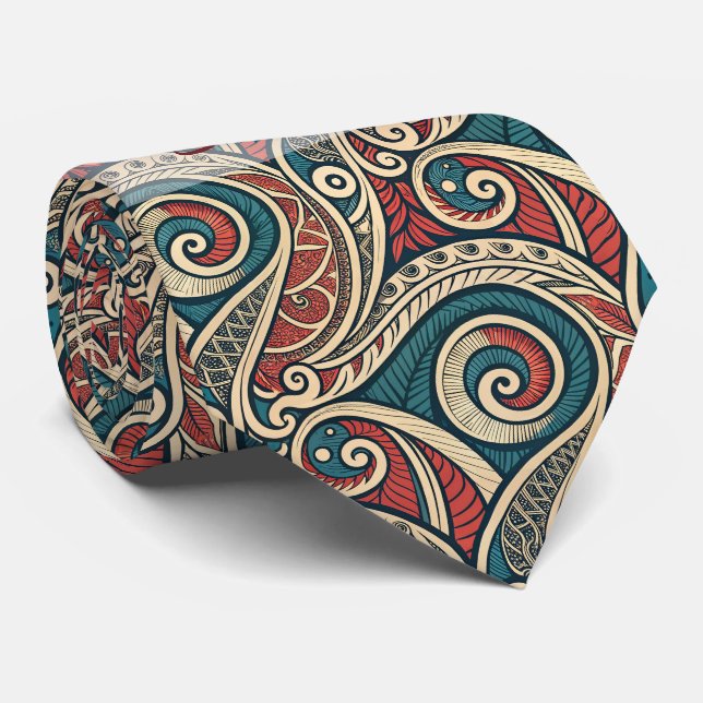 Create Your Own Red Turquoise Blue Festive Tribal Tie (Rolled)