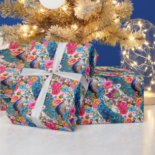 Create Your Own Regal Peacock Garden Wrapping Paper