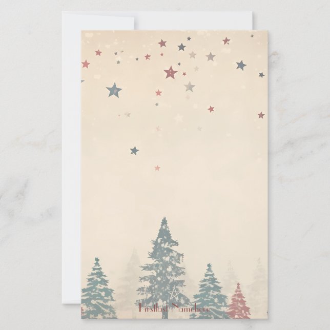 Create Your Own Retro Celestial Red Teal Trees Stationery (Front)