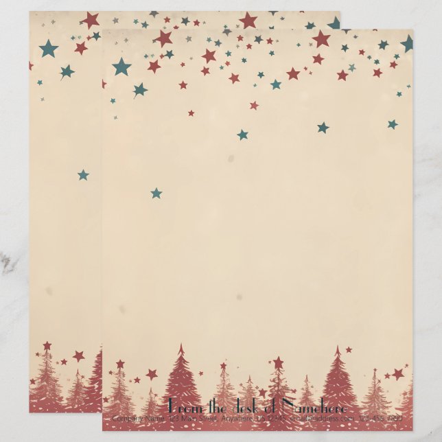 Create Your Own Retro Celestial Red Yule Trees Custom Letterhead (Front/Back)