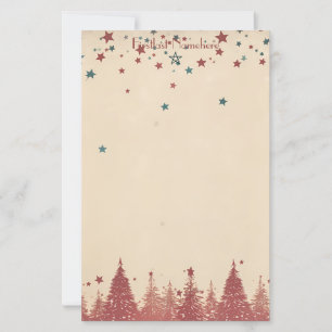 Create Your Own Retro Celestial Red Yule Trees Stationery